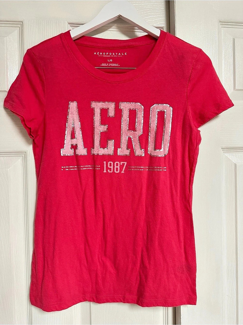 Aéropostale Aero 1987 Glitter Graphic Tee Pink
